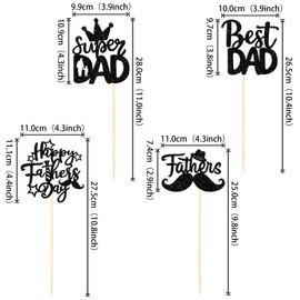 12 PCS Happy Father's Day Centerpiece Sticks Double Sided Glitter Moustache Hat Super Dad Best Dad Centerpieces for Happy Father's Day Theme Table Flower Decorations Men Birthday Party Supplies Black