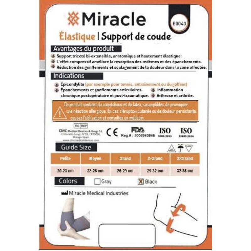 Miracle Manicotto/supporto per gomito per tendinite, extra sottile, senza lattice,