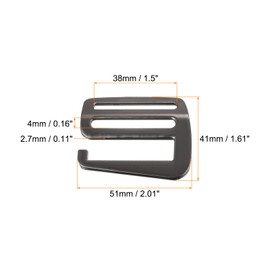 sourcing map Metal G Hooks Webbing Buckles, 4Pcs 1.5" 38mm G-Hook Wave Buckle Adjuster Slide Buckle for Backpack Strap Webbing, Dark Grey