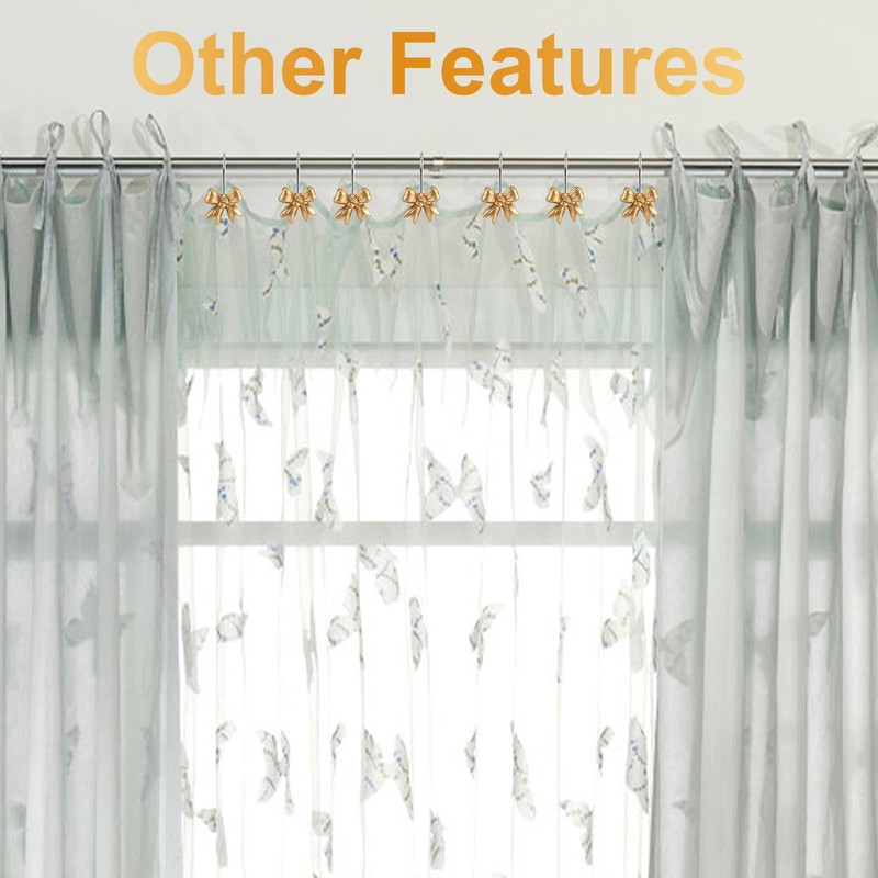 BOXOB 12pcs Gold Bow Shower Curtain Hooks Rings, Stainless Steel