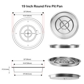 Stanbroil Round Stainless Steel Drop-in Fire Pit Burner Pan, 19 Inches, Rated for up to 92,000 BTU’s