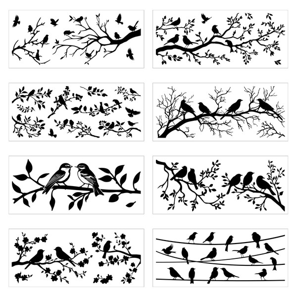 GLOBLELAND 8 Sheets 8.3x3.6inch Birds Branches Silhouette Jar Cutouts Spring