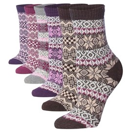 Tipi Toe - Paquete de 6 calcetines de invierno para mujer, disponibles en mezcla de algodón o lana, calcetines cálidos de talla 9-11, Serenidad de nevadas, 9-11