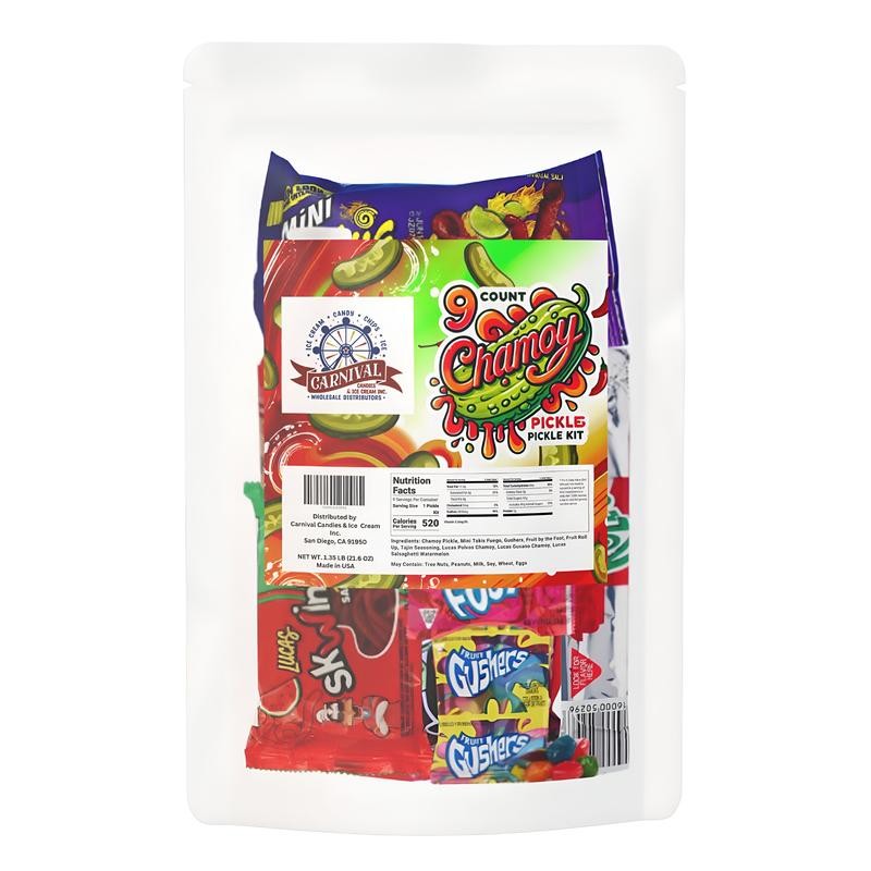 Chamoy Pickle Kit (9 Count) with Takis Fuego, Sweet, Savory,