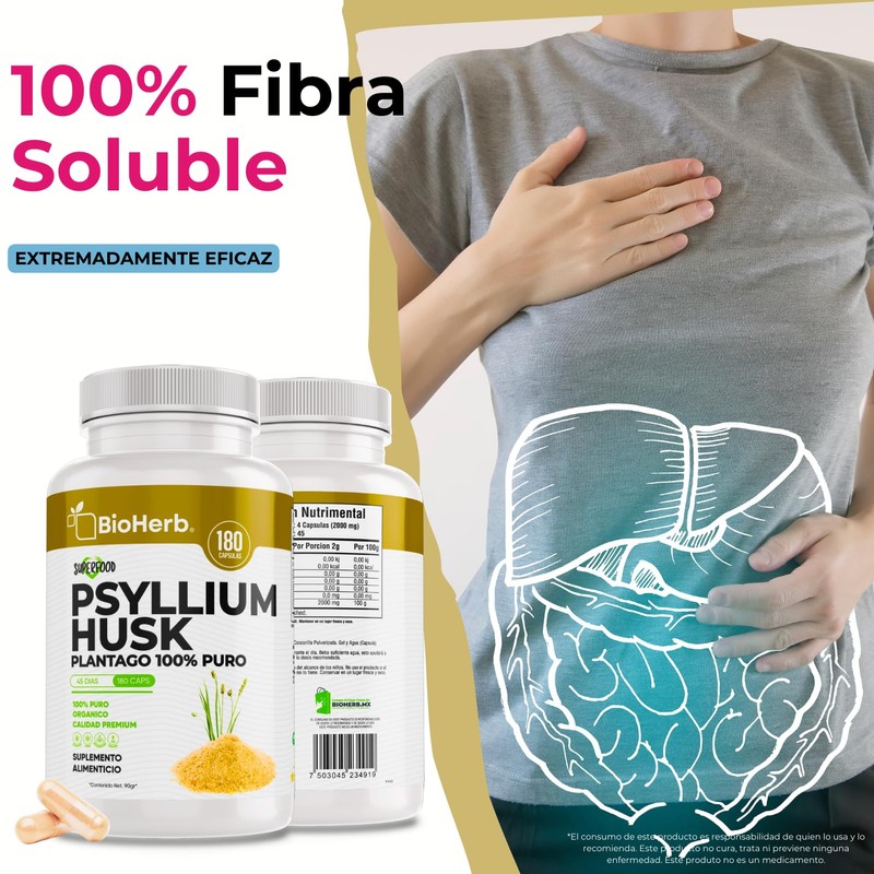 Psyllium Husk 100% Puro - Fibra Altamente Soluble - (180