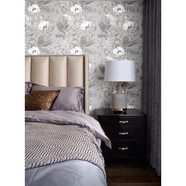 Elegant Lily Lotus Floral Adhesive Shelf Liner Peel & Stick Dresser Drawer Sticker Cabinet Sticker Furniture Contact Paper, 17.7 Inch by 9.8 Feet