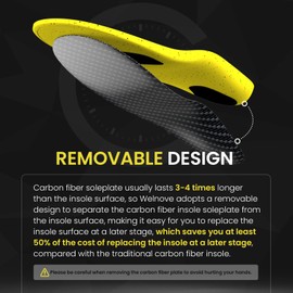 Welnove Detachable Carbon Fiber Insoles - Aerospace-Grade Carbon Fiber - Lightweight - Breathable Fabric - High Arch Support - Running, Pickleball, Basketball & Daily Wear