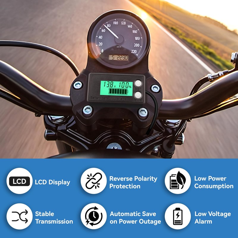 DROK Waterproof Battery Monitor 8-100V, Volt Meter Battery Capacity Tester