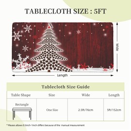 Rectangle Tablecloth Merry Christmas Tree Snowflake Fitted Elastic Edged Waterproof Wipeable Table Cloth Cover Decor 5 FT Table Pad Cover for Party Dinning Room Picnic