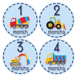 Months in Motion 810 Monthly Baby Stickers Construction Trucks Baby Boy Month 1-12 Milestone Age Sticker Photo Prop