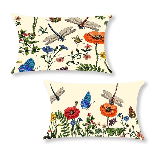 Floral Pillow Covers 12x20, Lumbar Garden Flower Pillow Case, Summer