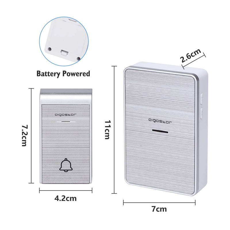 Aigostar doorbell, waterproof portable wireless bell set, doorbell kit, wireless