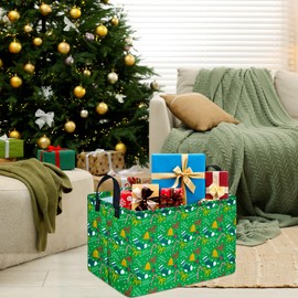 KUNRO Christmas Basket Rectangle Gift Shelf Basket Baby Storage Bin, Christmas Decor Kids Toy Basket Organizer Box for With Handles Boy and Girls Room Decor