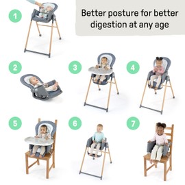 Ingenuity Proper Positioner Deluxe High Chair - 7-in-1 Convertible Baby Seat, Faux Wood Print Legs, Unisex, for Ages 0-36 Months