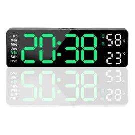 Reloj De Pared Digital Con Termómetro, Alarmas Y Calendario                                                                                           