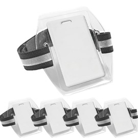YHNTGB 5 Pcs Arm Badge Holder Armband ID Card Badge Holder Wrist Card Holder High Visibility PVC ID Badge Holder with Reflective Stripe Adjustable Strap for Ski Pass Work Pass,Black