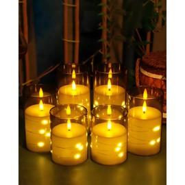 Flickering LED Flameless Candles with Remote, Battery Operated LED Candles with Embedded Star String, Acrylic LED Pillar Candles Suitable for Home Decoration, 6 Pcs Fake Candles (D 3"×H 4"/5"/6")
