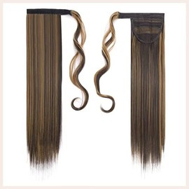 TESS Ponytail Extension 32 Inch,Hair Extensions Clip in Long Straight Synthetic Velcro Wrap Around Velcro Pony Tails Hair Pieces for Women(#4AP27A)