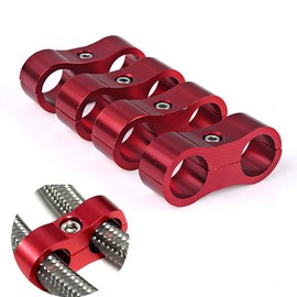 4AN Hose Separator Clamp Aluminum Fuel Line Mounting Clamp Divider Hose Fitting Adapter Fit for 1/4 Fuel Line, Oil Line, Brake Line, Water Pipe and Gas Line,Red,4pcs