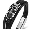 BIYONGDE Mens Womens Black Leather Bangle Bracelet, Three-strand, Vintage Stainless