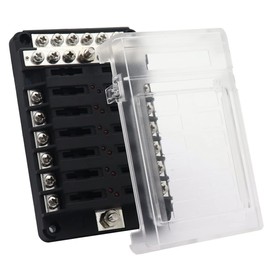 NUZAMAS 12 Volt Fuse Board Block Boat Fuse Panel with LED Indicator of Blown Fuses - 12 Circuits with Negative Bus Fuse Box for Car Marine RV Truck DC 12-24V