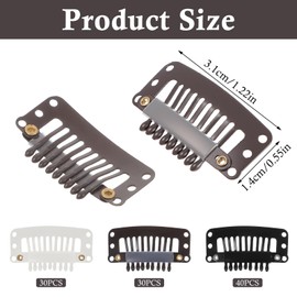 100Pcs 32mm Wig Clips 9-teeth U Shape Hair Extension Clips Snap Chunni Clip for Hair Extensions Making Wig Accessories Set Tools (3 Colors)