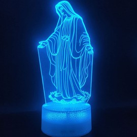 AGWIM 3D Illusion Lamp Virgin Mary Led Night Light, 16 Colors Changing USB Desk Lamps with Remote Control, Bedroom Decoration Table Lights for Kids Birthday Gifts