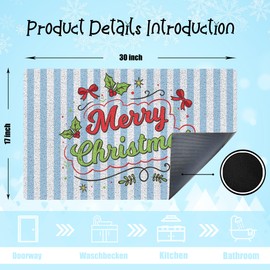 ZOFGUO Red and Green Christmas Door Mat, Blue Striped Merry Christmas Vacation Doormat Outdoor Indoor Outside Entrance Entryway, Holiday Winter Xmas Welcome Mat for Front Door Porch, 17x30 Inches