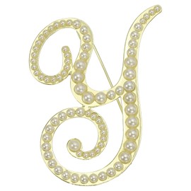 PATIKIL Letter Brooch Pins, Pearl Initial Alphabet Y Letter Lapel Badges Pin for Women Men Girl Wife Suits Clothes Dress Bouquet Coat Hat Bag Craft Party, Gold Tone