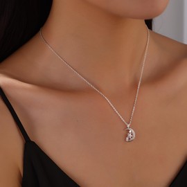 S925 Sterling Silver Women Choker Necklaces 18k Gold Plated Moon Pendant Necklace with Cubic Zirconia, Elegant Jewelry Gift for Wife, Girlfriend, Birthday, Christmas, Mother’s Day, Weddings (Silver)