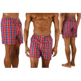 ToBeInStyle Men's Pack of 6 Button Fly Loose Fit Tartan Plaid Boxer Shorts - Assorted - Medium