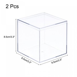 sourcing map Clear Acrylic Plastic Storage Box Square Cube Display Case with Lid, 8.1x8.1x8.1cm Container Box for Small Item, Pack of 2