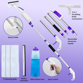 Window Squeegee with 60" Extension Pole, Window Cleaning Squeegee Kit- 2-In-1 Squeegee Scrubber, 3 Microfiber Cleaning Pad&400ML Spray Bottle, Multi-Use Squeegee for Home Window Shower Car Windshield.