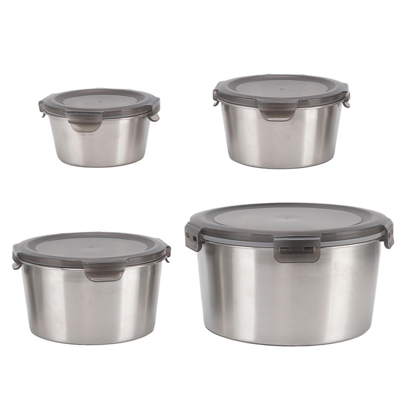 4Pcs Stainless Steel Preservation Box Large Capacity Round Food Storage