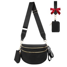 Cross Body Bag for Women Checkered Crossbody Bags Bum Bag for Women Fanny Packs for Girls Small Nylon Checkered Purse Trendy Shoulder Pouch for Womens (Black, One Size)