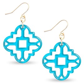 ZENZII Modern Mosaic Acrylic Resin Drop Dangle Earrings for Women Fashion Jewelry (Neon Blue)