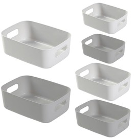 Vivikivi Pack of 6 Storage Boxes, Plastic Organiser Box with Handles, 6 Colours, 3 Sizes for Storage Baskets, Storage Boxes for Shelves, Drawers, Office, Bathroom, Toy, Kitchen
