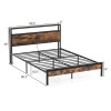 COSTWAY Queen Size Metal Bed Frame w/ Built-in Charging Station