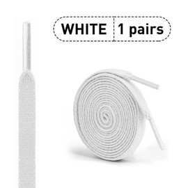 NDTEZUGT Flat Athletic Shoelaces 27"-72" Length Replacement Laces for Air Force 1, with 1 Pair Shoe Lace Mental Tag Charms for AF1 Sneaker (White,54"/140cm)