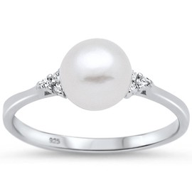 Oxford Diamond Co Sterling Silver Fresh Water Pearl & Cubic Zirconia Ring Sizes 4-10 Colors Available! (Sterling Silver, 7)