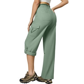 Casei Women's Cargo Capris Quick Dry Lightweight Water Resistant Convertible 6 Pockets Hiking Travel Casual Work Pants, Sage Green,M