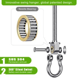BeneLabel Heavy Duty Swing Hangers with Bearings - Set of 6 Stainless Steel 304 Hardware for Wood & Metal Beams - Ideal for Hanging Hammocks, Yoga Swings, Porch Swing - 1500LB Capacity - 7" x M2/5"