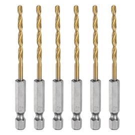 sourcing map 6pcs 1/4" Hex Shank Twist Drill Bits 3.2mm Titanium Coated High Speed Steel Quick Change Hex Drilling Bit Jobber Drill Bits for Wood Plastic Metal, Gold