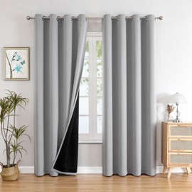 ChrisDowa 100% Blackout Curtains for Bedroom with Black Liner, 2 Thick Layers Total Blackout Thermal Insulated Grommet Long Window Curtains 2 Panels Set (Light Grey, 52 x 95 Inch)