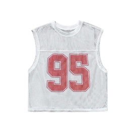 Milumia Men's Number Print Mesh Tank Tops Round Neck Sleeveless Casual Tops White Medium