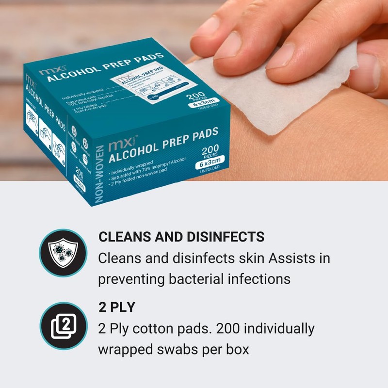 mx Health Pre-Injection Alcohol Wipes - 200 wipes | Medical