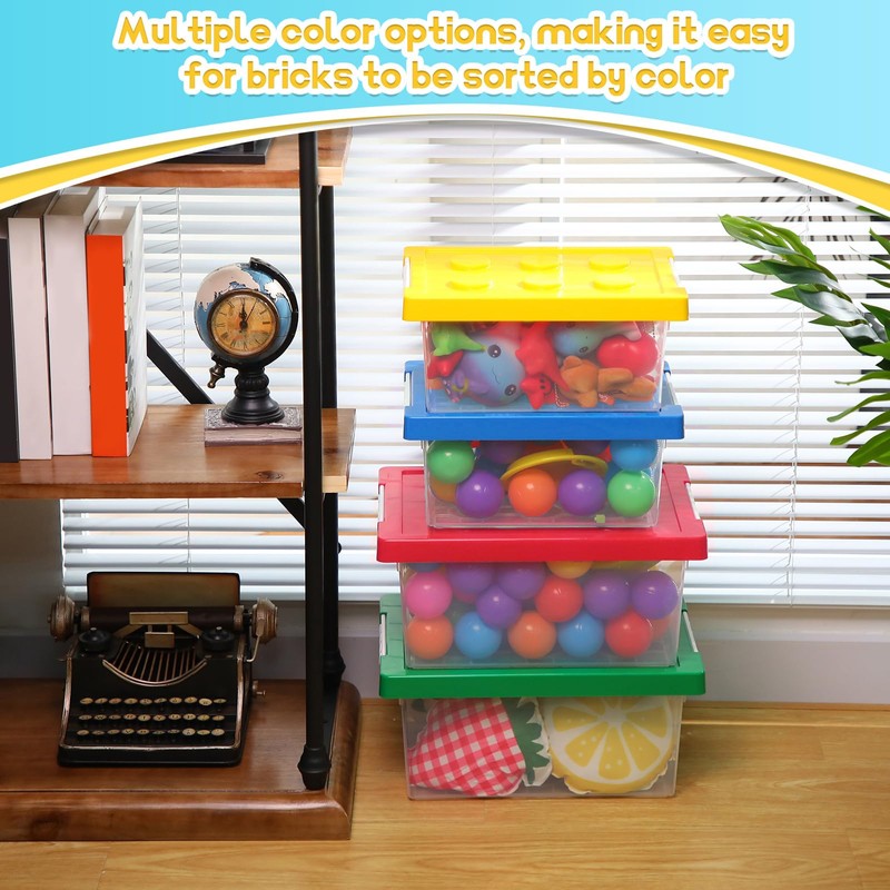 Vicenpal 4 Pack Toy Storage Containers with Lids Brick Shaped