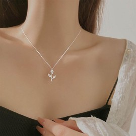 Cimenexe Bohemian Crystal Rose Choker Necklace Silver Rose Flower Pendant Necklace Small CZ Flower Necklace Rhinestone Rose Chain Necklace Jewellery for Women Gifts, Zinc, No Gemstone