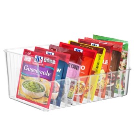Rainmae Seasoning Packet Organizer with 7 Removable Dividers, Drink Packet Organizer Condiment Storage Caddy for Kitchen Pantry Cabinet Countertop Holds Spice Hot Chocolate Sauce Organization, Clear