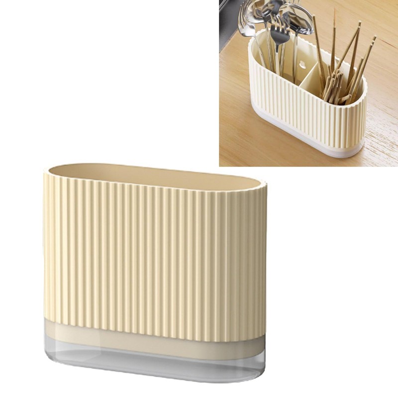 Kitchen Utensil Holder, Plastic Cutlery Organizer Beige Utensil Silverware Holder
